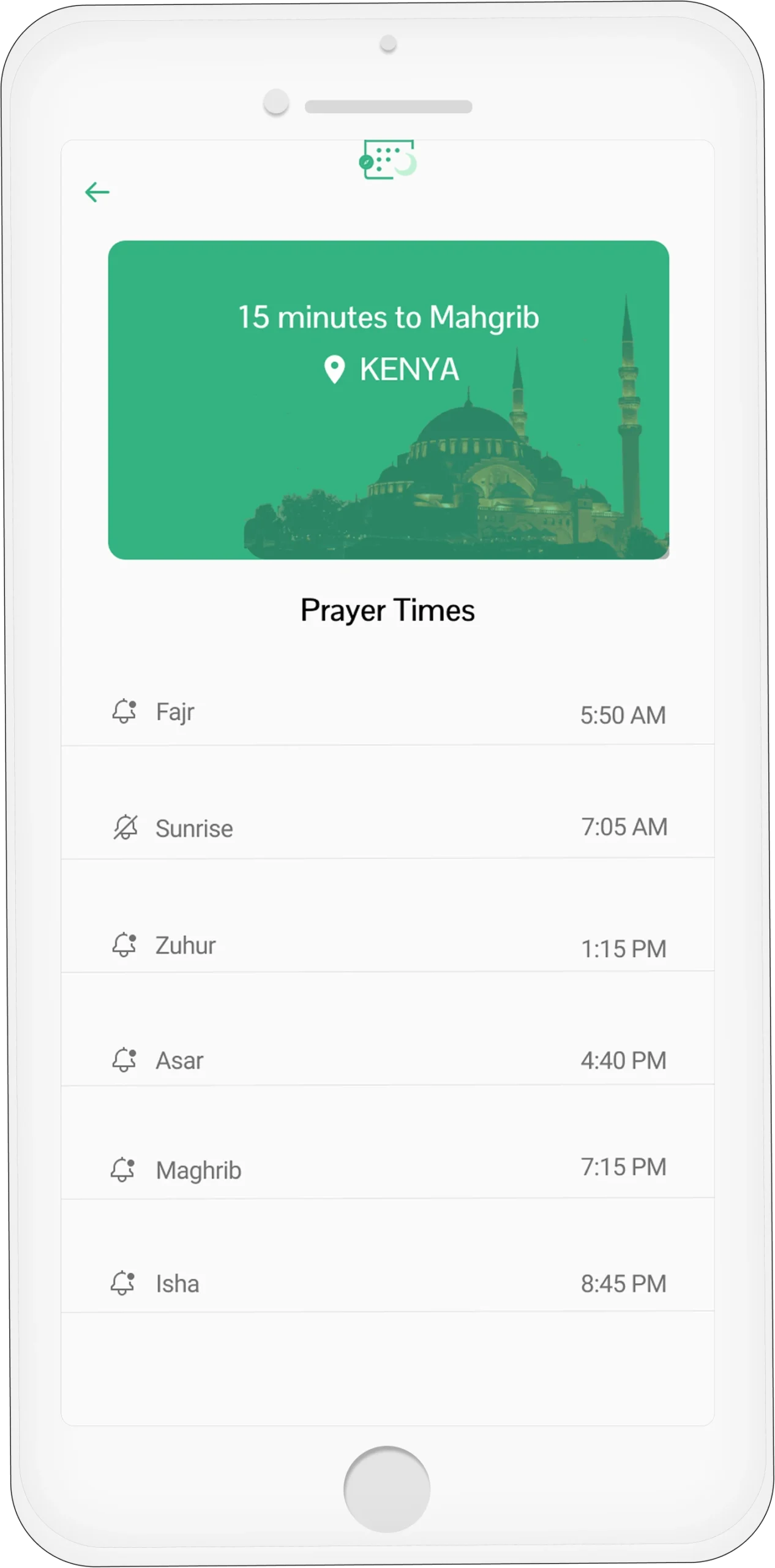 muslim-calendar-app-prayer-times-hijri-qibla.webp Muslim Calendar App showing prayer times for Istanbul and Hijri date.