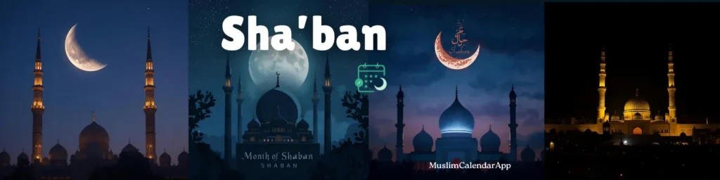 Shaban month Islamic calendar – crescent moon and mosque silhouette under night sky